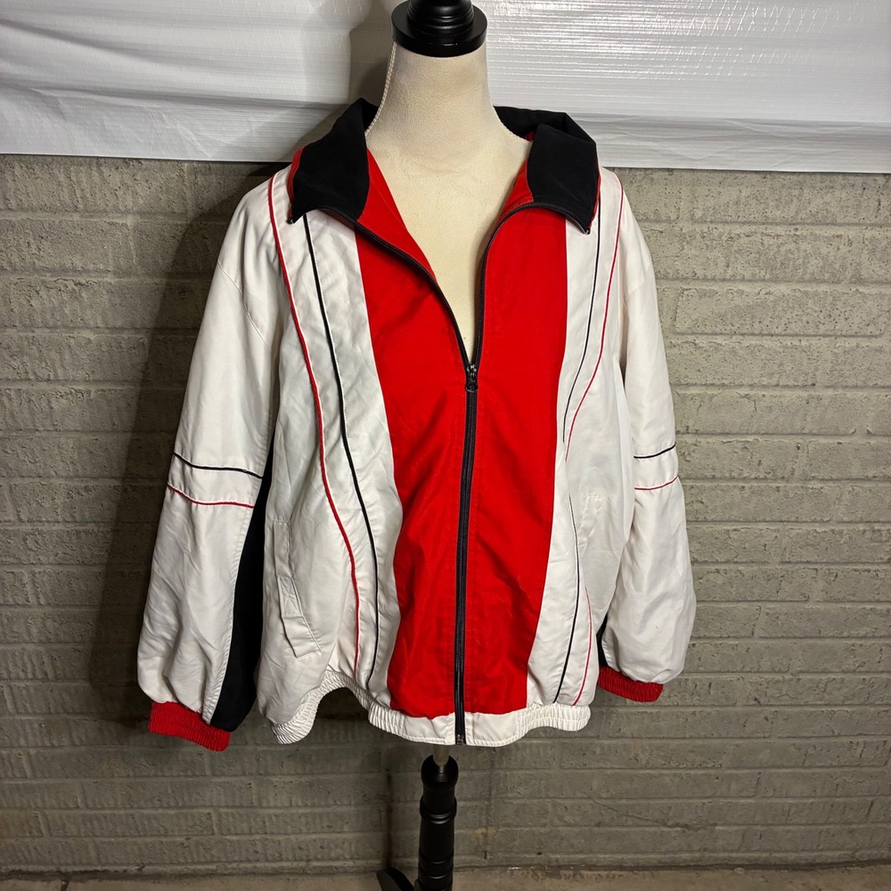 Vintage FU DA SPORT Womens Track Jacket White Red Black Color Block Full Zip‎ 3X
